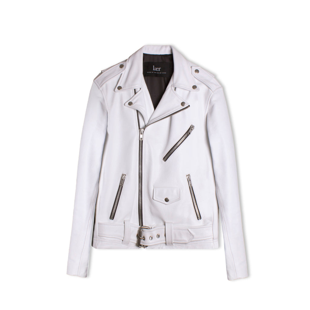 Laer Brand Classic Moto Jacket White w Silver Hardware