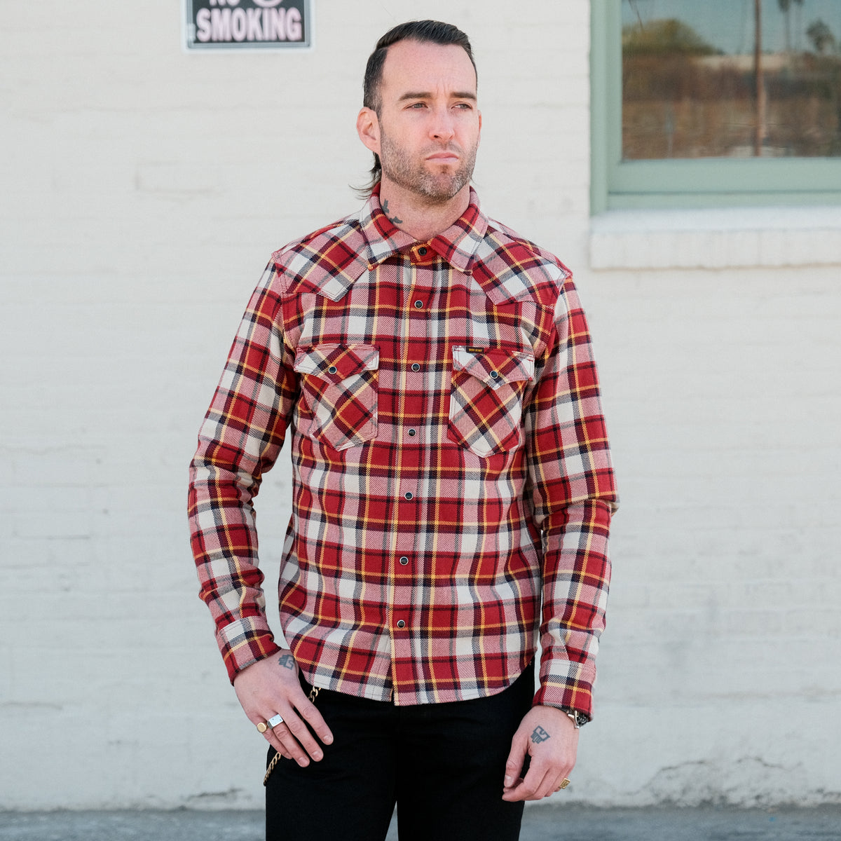 Iron Heart IHSH-340-RED Ultra Heavy Flannel Classic Check Western Shirt Red