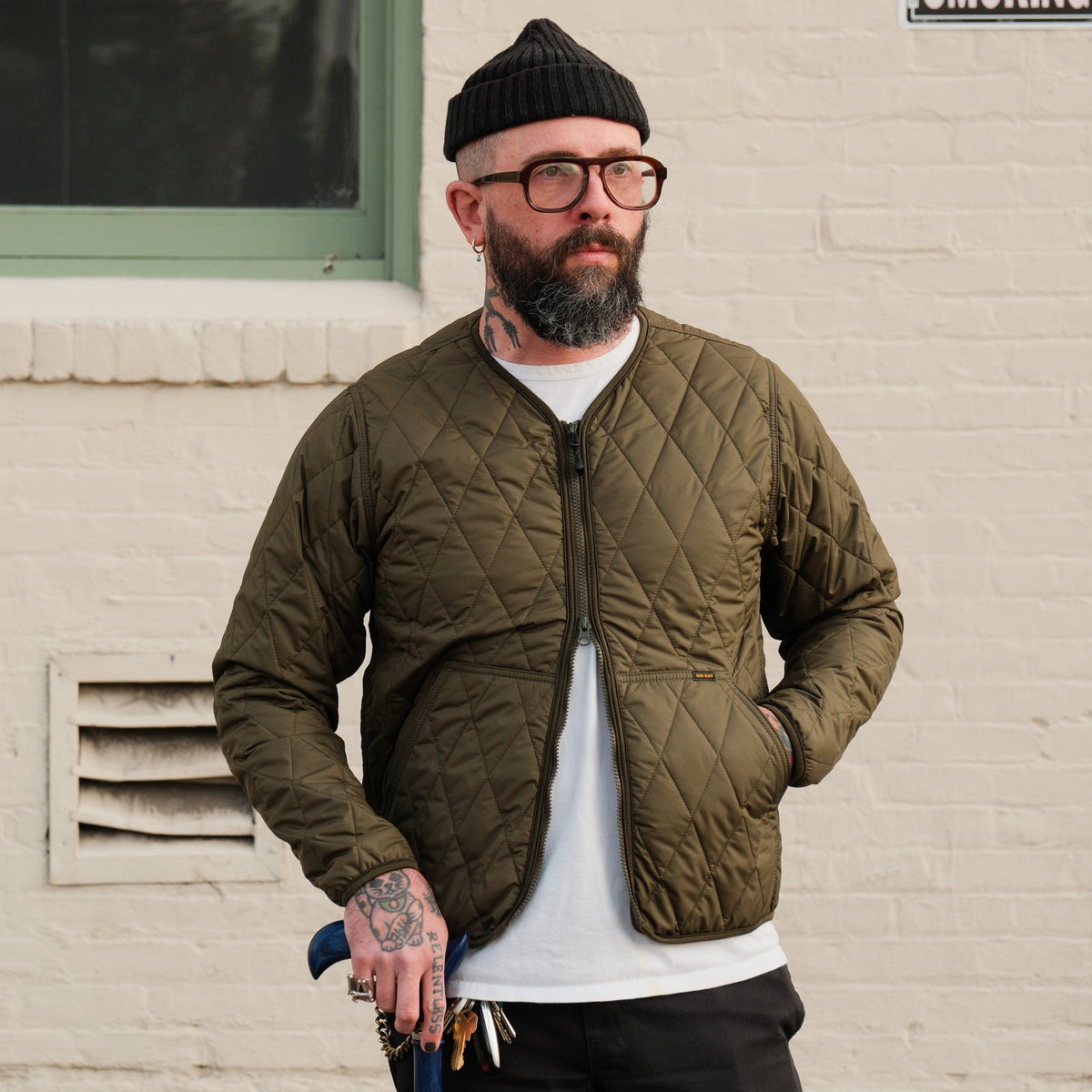 Iron Heart - Collarless Lightweight Quilted Jacket - Olive – Bad Weather  Cafe