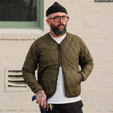 Iron Heart IHJ-118-OLV Collarless Lightweight Quilted Jacket Olive