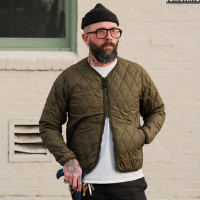 Iron Heart IHJ-118-OLV Collarless Lightweight Quilted Jacket Olive