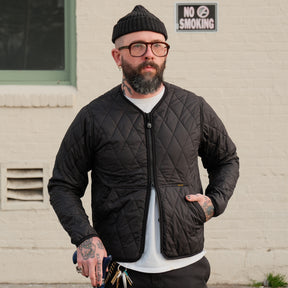 Iron Heart IHJ-118-BLK Collarless Lightweight Quilted Jacket Black