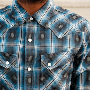 The Flat Head FN-SNW-004L Native Check Western Shirt Blue