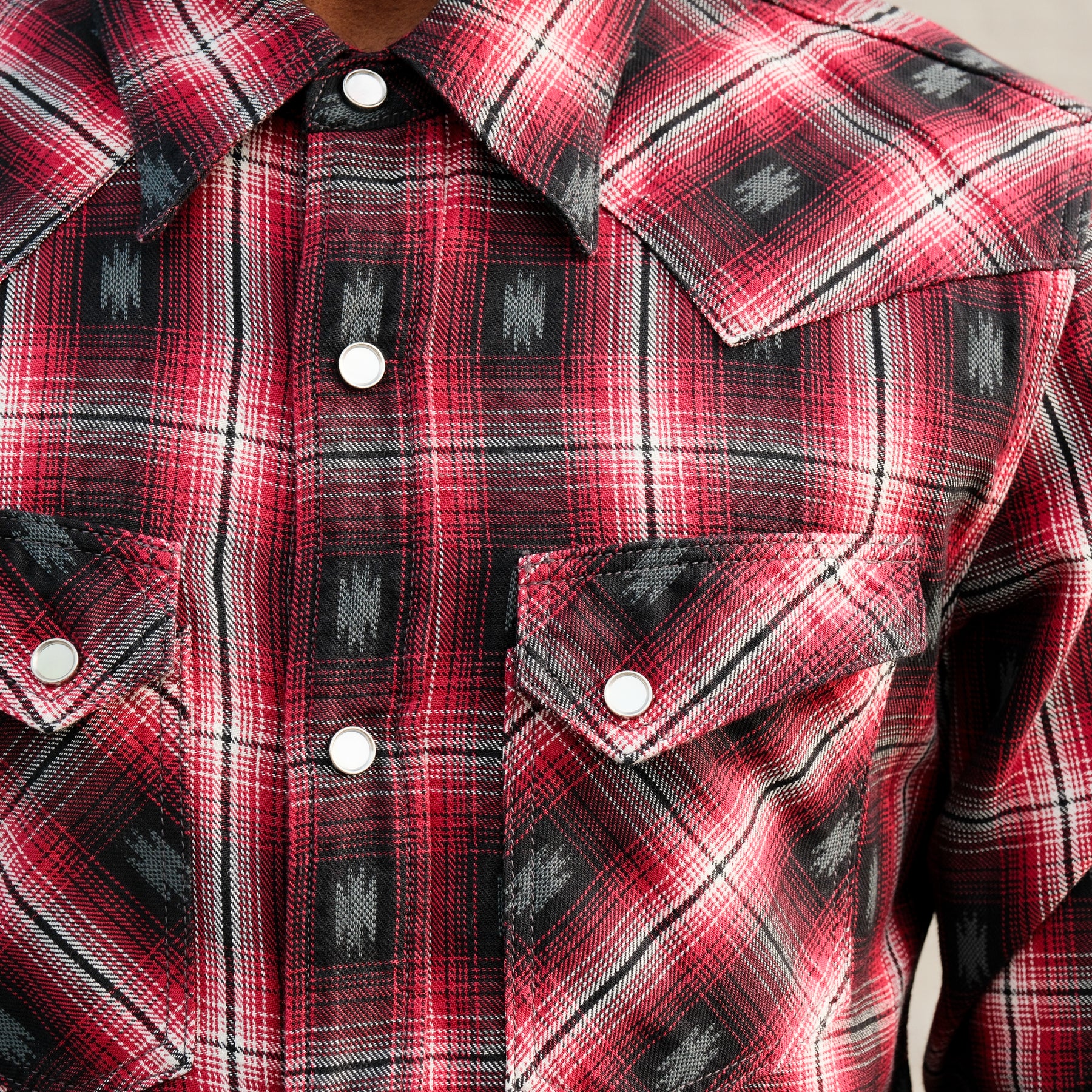 The Flat Head FN-SNW-004L Native Check Western Shirt Red
