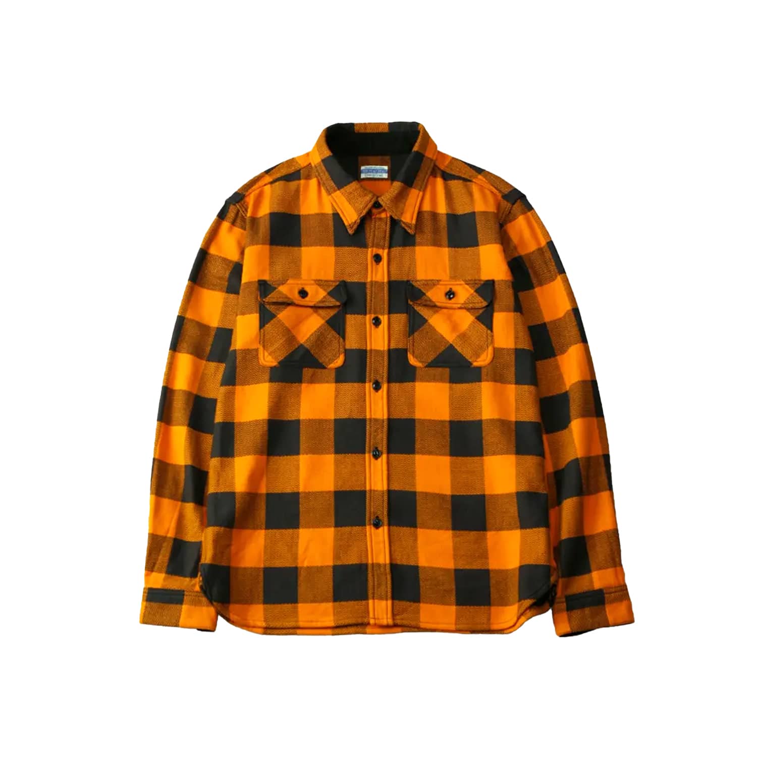 The Flat Head FN-SNR-101L Block Check Flannel Shirt Orange/ Charcoal