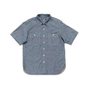 Iron Heart IHSH-285-IND 5.5oz Selvedge Chambray Short Sleeve Work Shirt Indigo