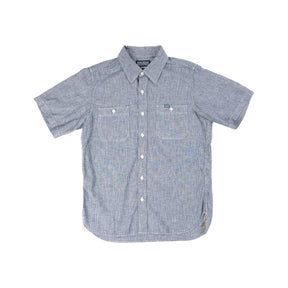 Iron Heart IHSH-285-PIN 5.5oz Selvedge Pinstripe Chambray Short Sleeve Work Shirt Indigo