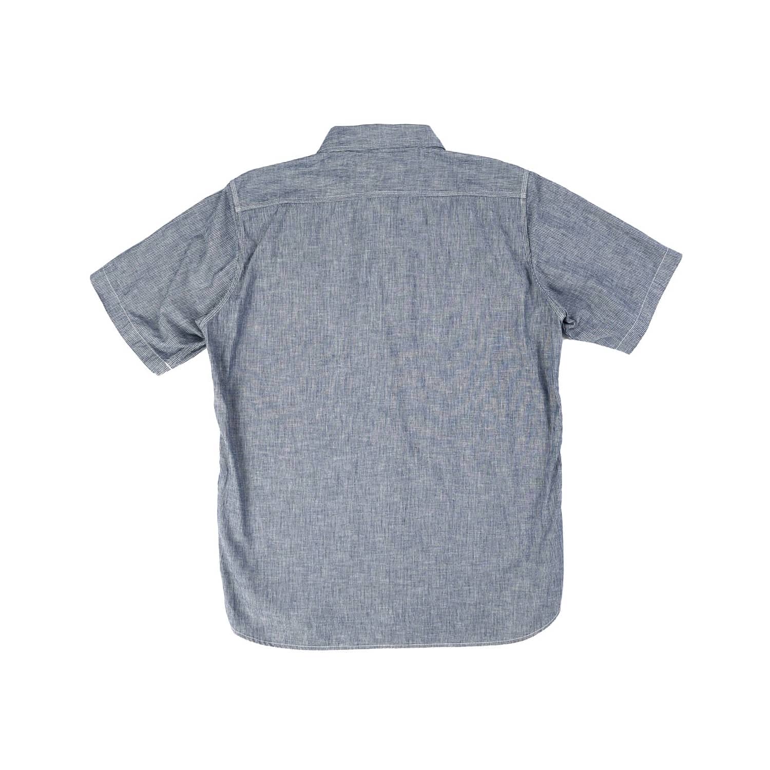 Iron Heart IHSH-285-PIN 5.5oz Selvedge Pinstripe Chambray Short Sleeve Work  Shirt Indigo FINAL SALE
