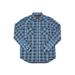 Iron Heart IHSH-333-SAX Ultra Heavy Flannel Blanket Check Western Shirt Sax Blue