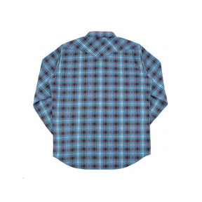 Iron Heart IHSH-333-SAX Ultra Heavy Flannel Blanket Check Western Shirt Sax Blue