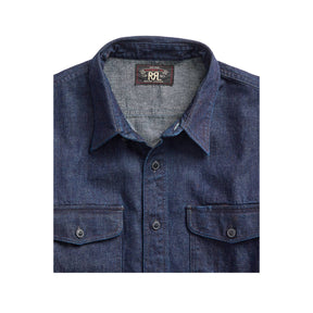 RRL Indigo-Cotton Linen Denim Workshirt Rinse Wash FINAL SALE