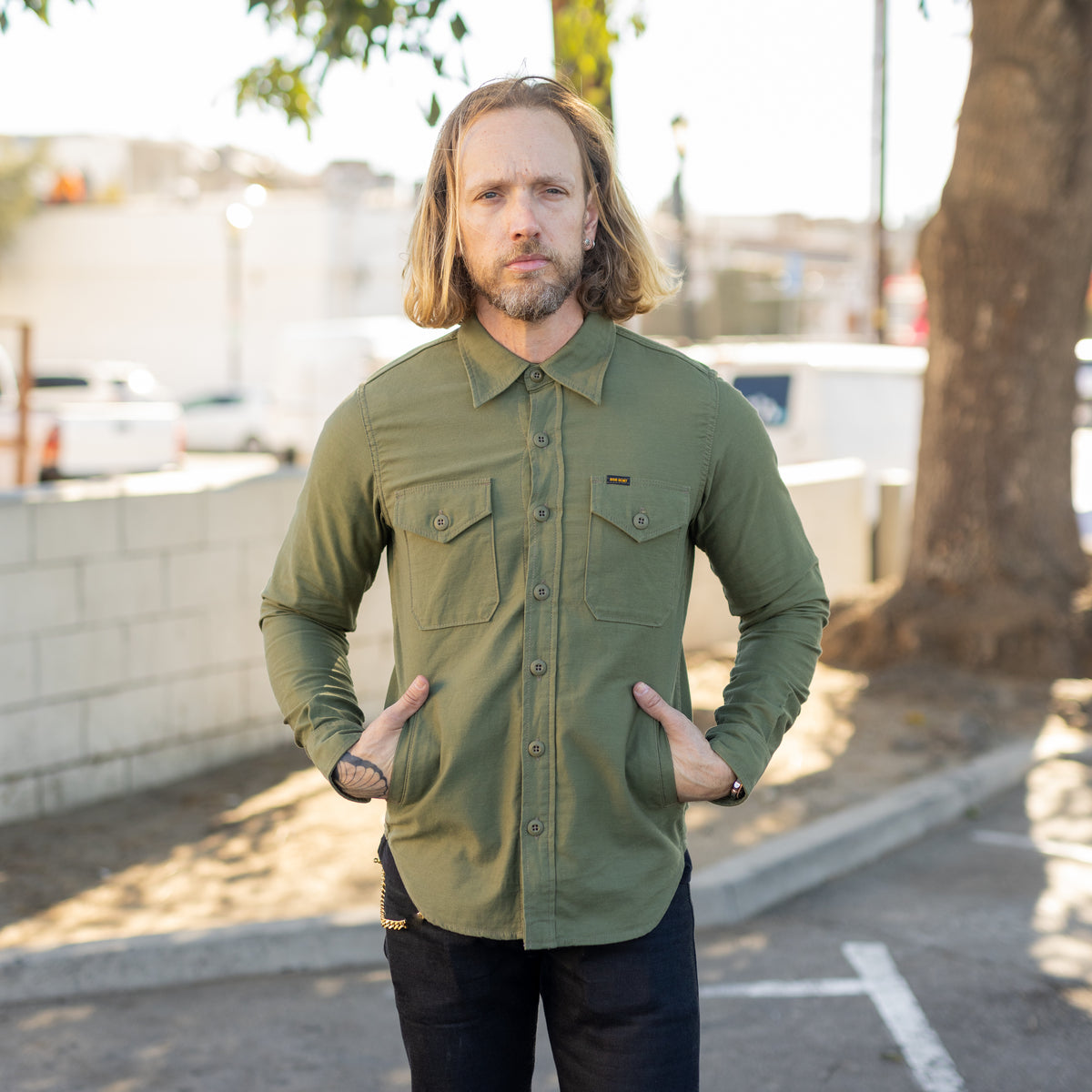 Iron Heart IHSH-328-GRN 7oz Back Satin Military CPO Shirt Green