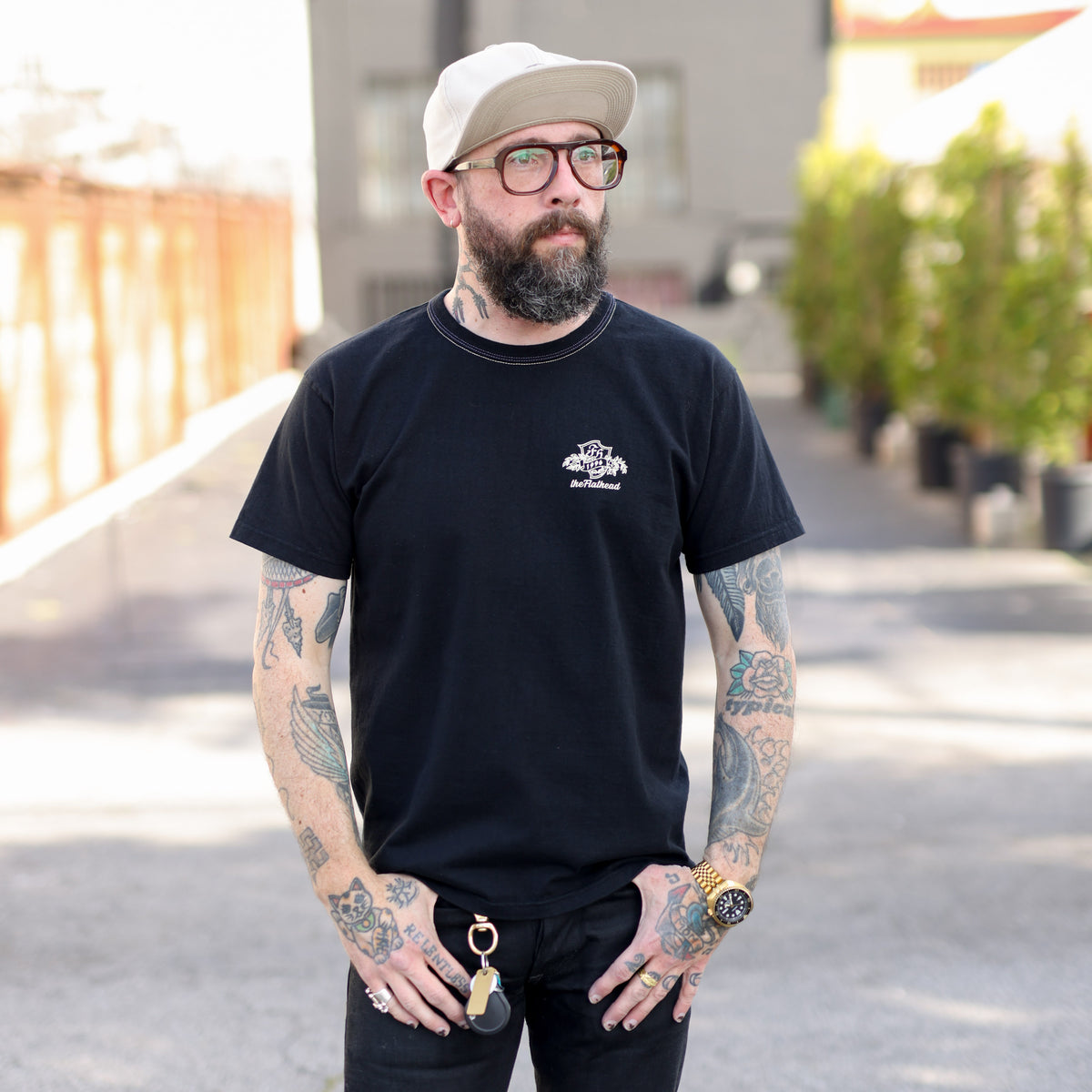 Flat Head Loopwheeled Blank T-Shirt - Black