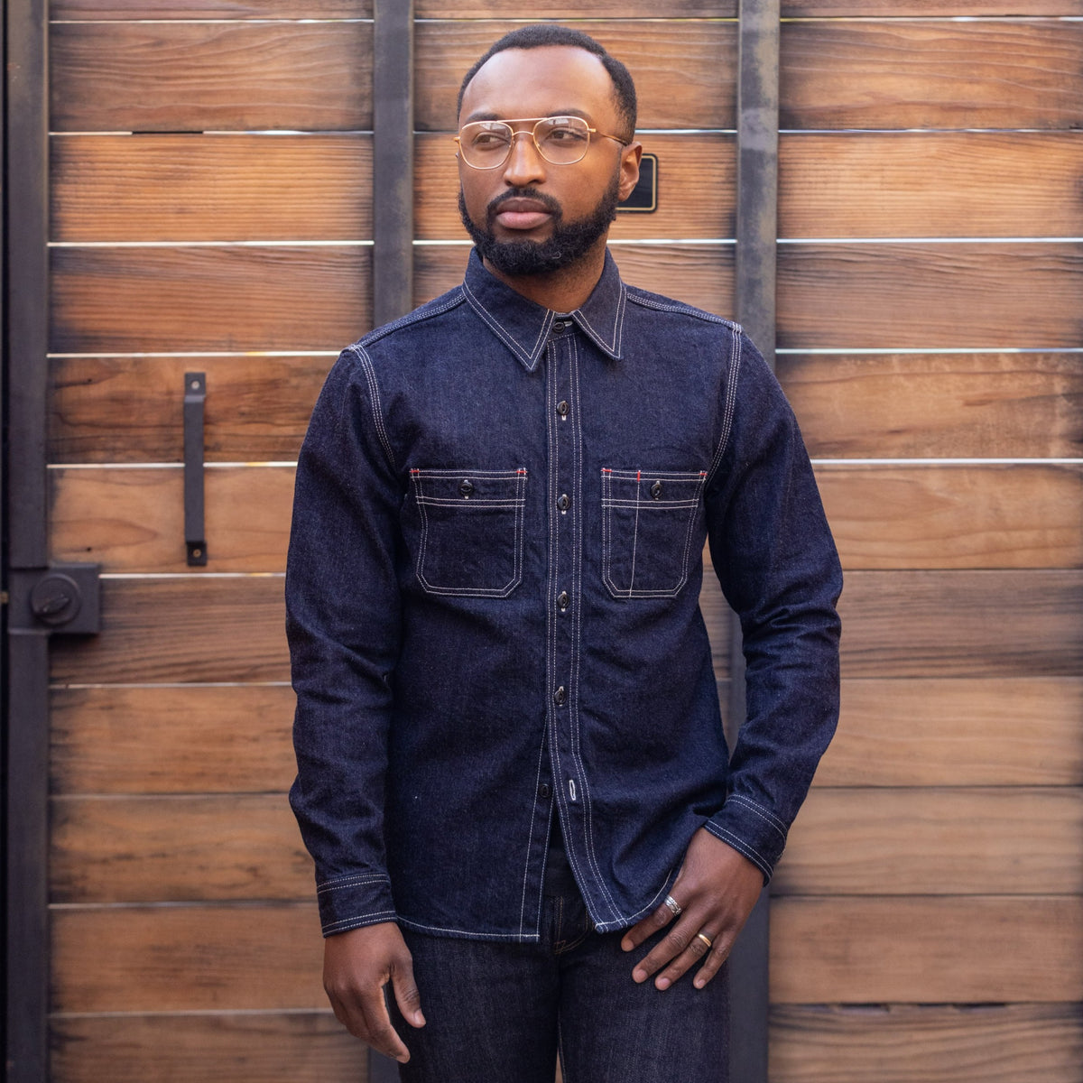 Blue denim work hotsell shirt