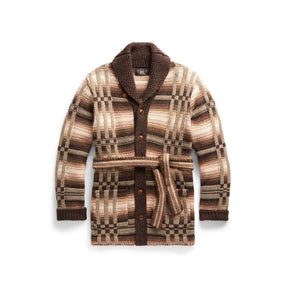 RRL Wool Blend Belted Cardigan Brown Multi