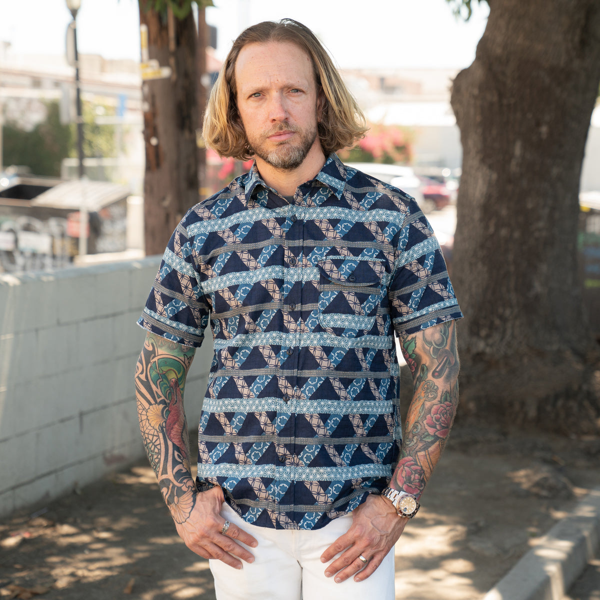 Rogue Territory Maker Shirt Navy Lattice FINAL SALE