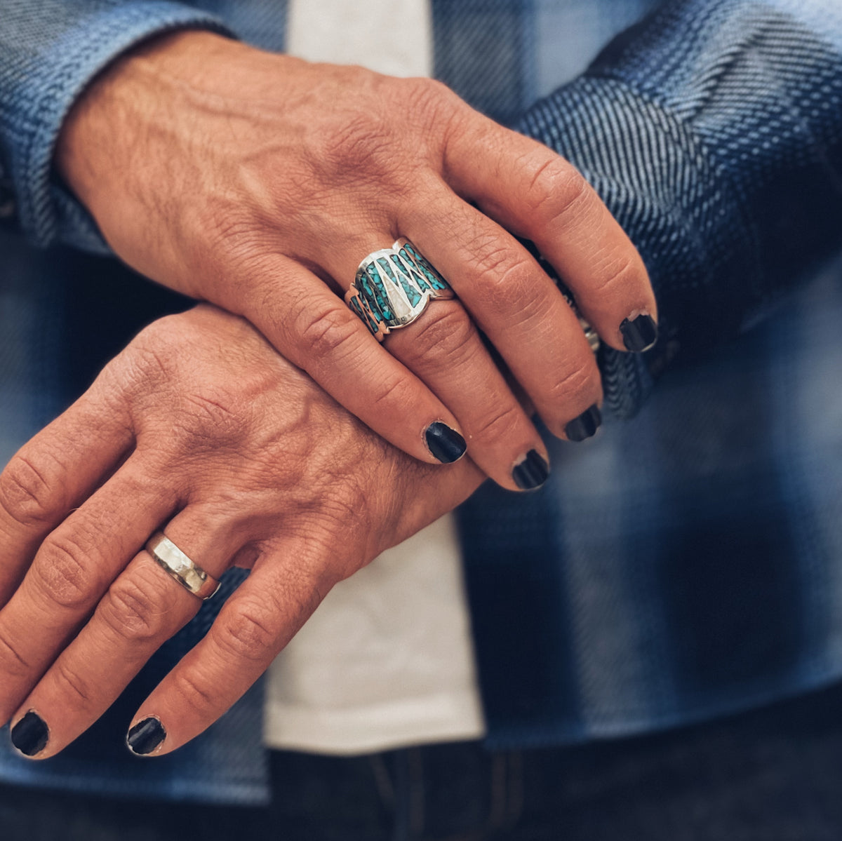 Mt. Hill Silver SharkBite Ring Inlaid Turquoise Sterling Silver