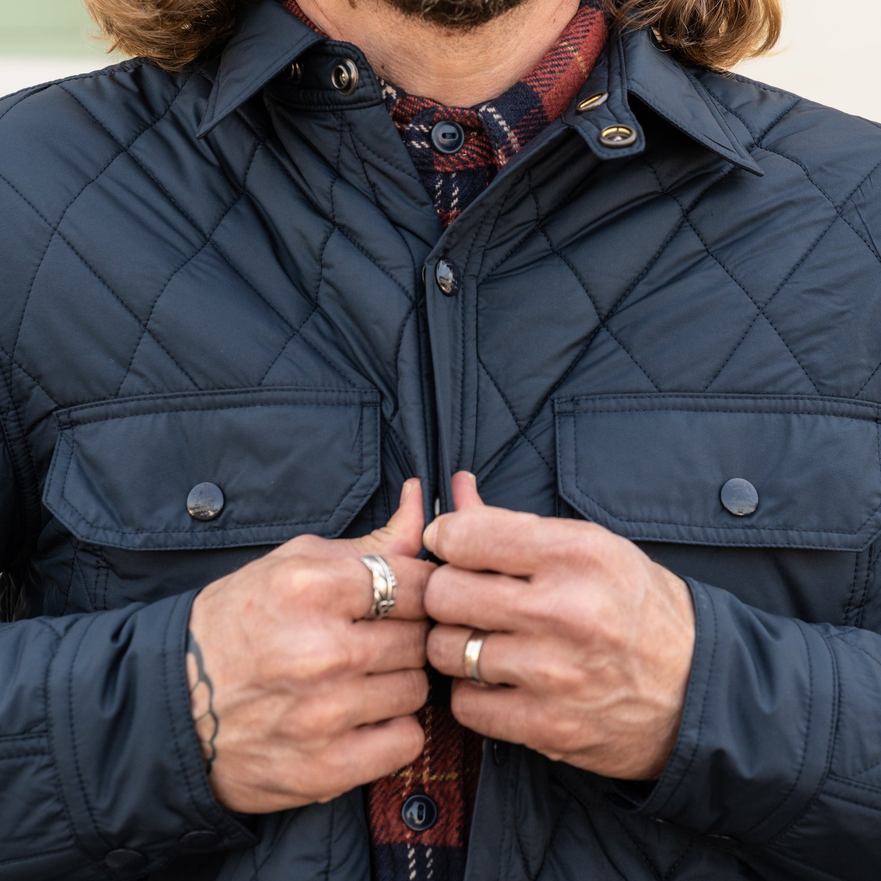 RRL Quilted Shirt Jacket Navy