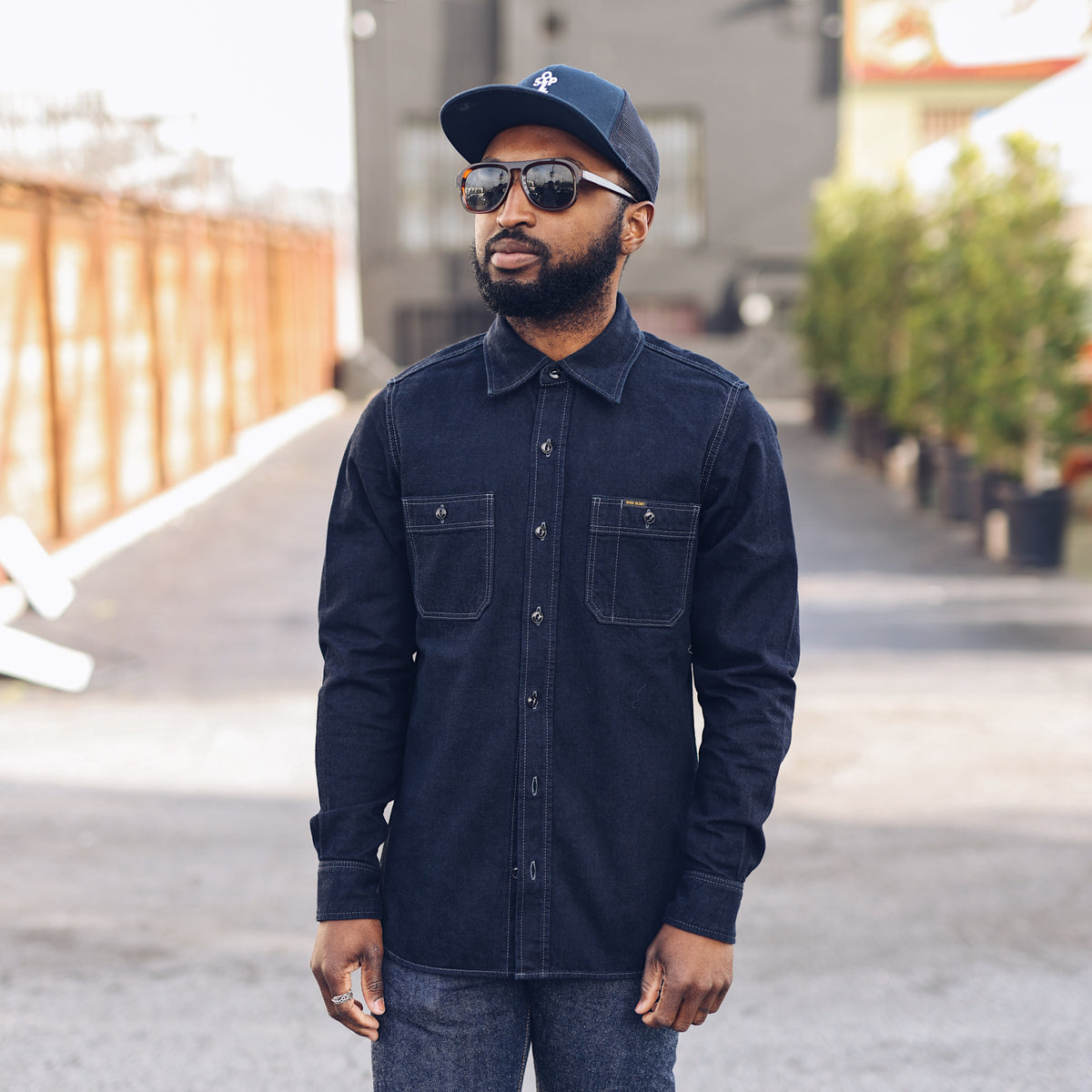 Iron Heart IHSH-323-OD 10oz Selvedge Denim Work Shirt Indigo Overdyed Black