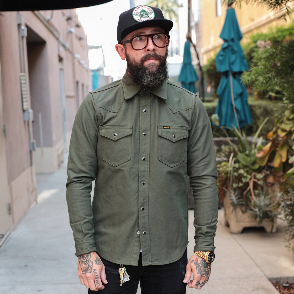 Iron Heart IHSH-235-OLV 13oz Military Serge Western Olive Iron Heart IHSH-235-OLV 13oz Military Serge Western Olive