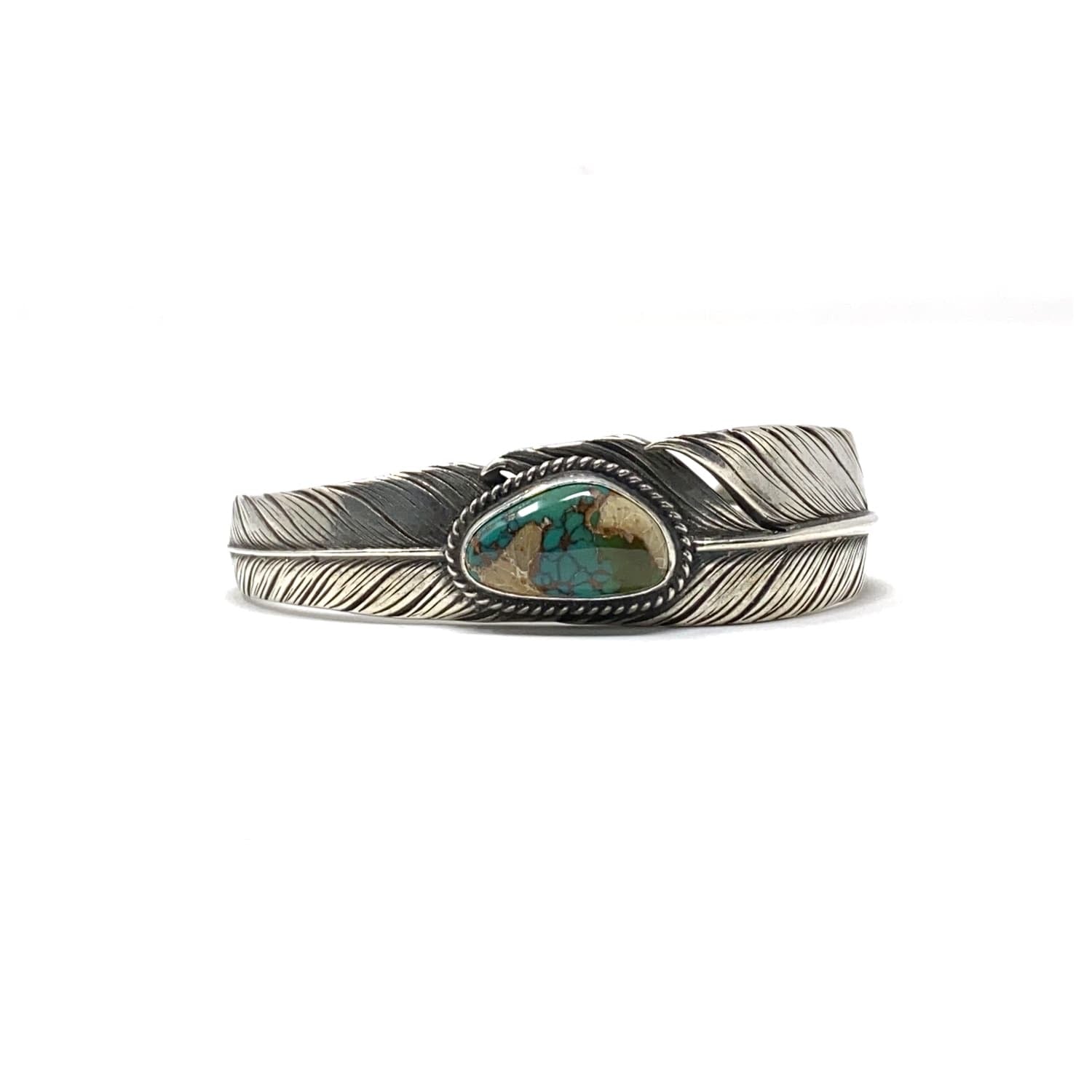 Mt. Hill Silver Sterling Silver Slim Feather Cuff Royston Turquoise