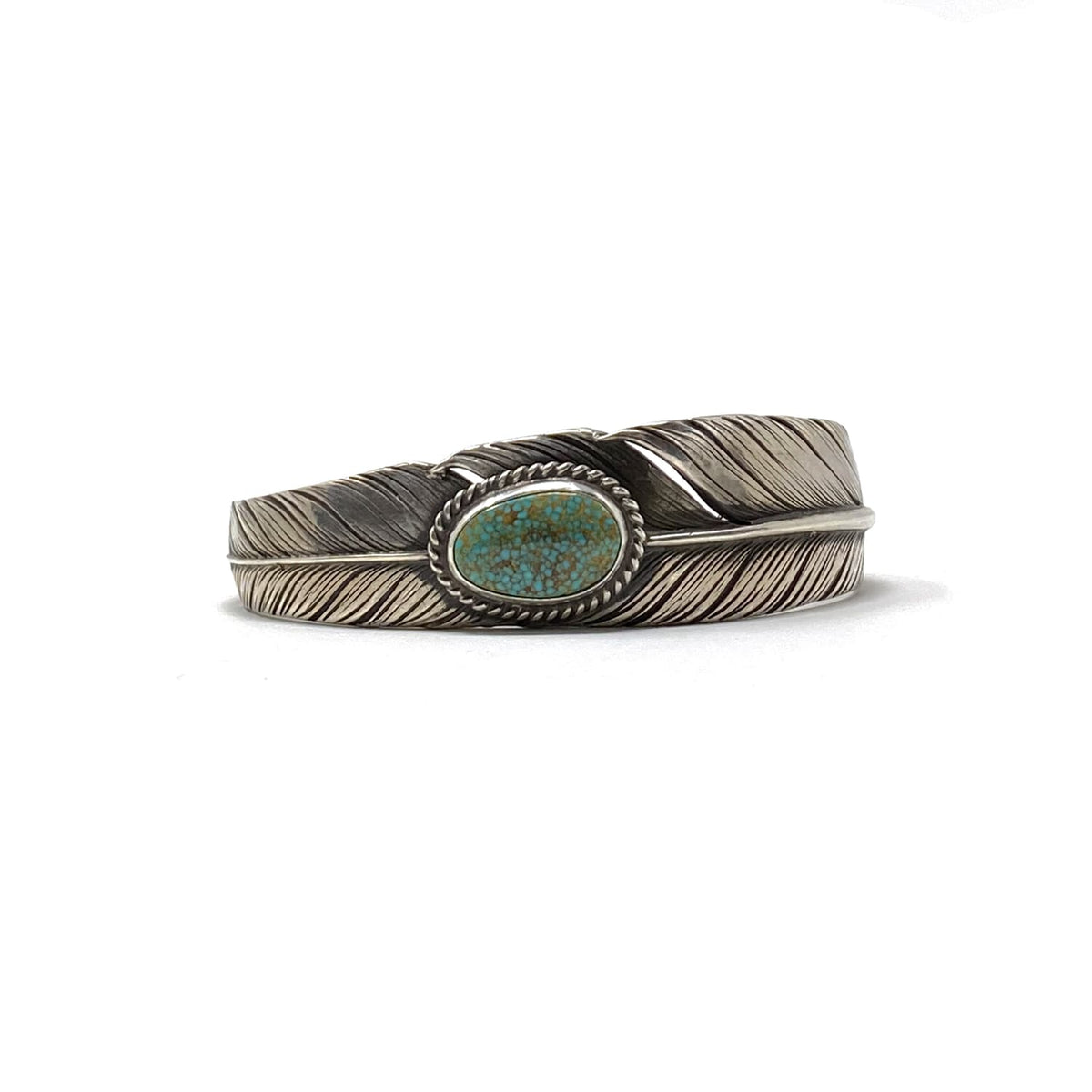 Mt. Hill Silver Slim Sterling Feather Cuff Kingston Turquoise
